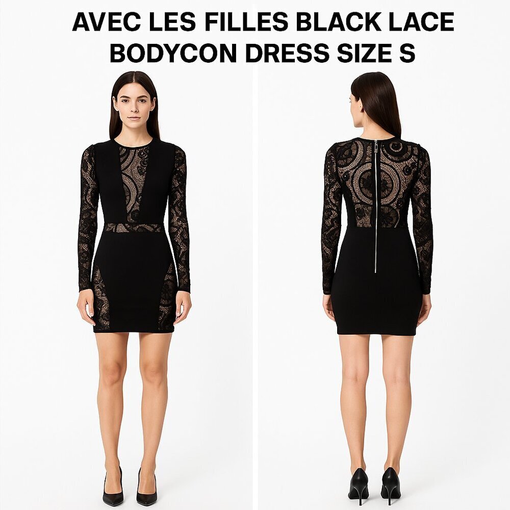 AVEC LES FILLES BLACK LACE BODYCON DRESS SIZE S